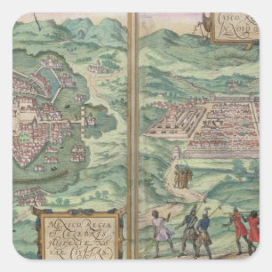Kaart van Mexico en Cuzco, uit 'Civitates Orbis Te Vierkante Sticker