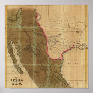 Kaart van Mexico met de zetel van de oorlog Poster