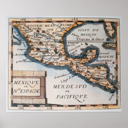 Kaart van Mexico of Nieuw-Spanje | 1625 Poster (Voorkant)