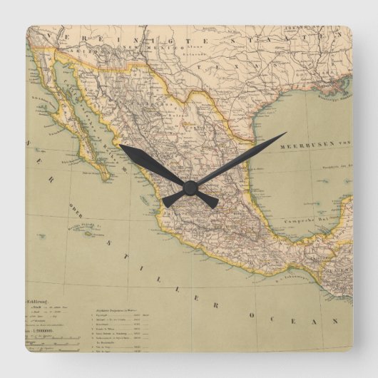 Kaart van Mexico Vierkante Klok (Voorkant)