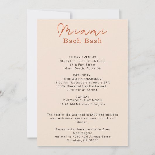 Kaart van Miami Beach Bachelorette Weekend (Achterkant)