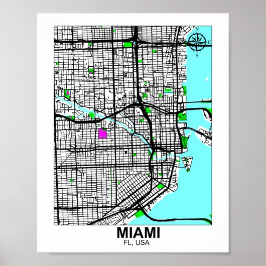 Kaart van Miami City Poster (Voorkant)
