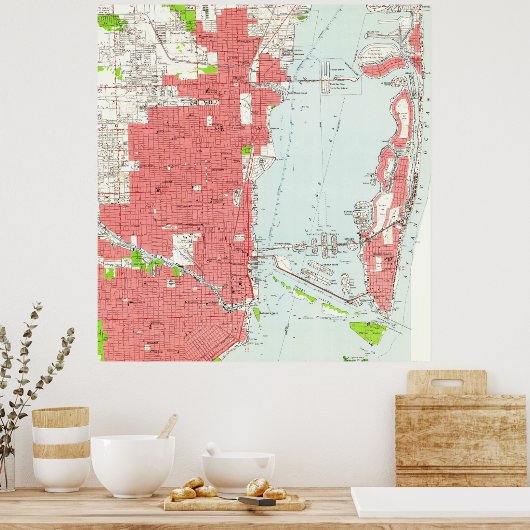  kaart van Miami Florida (1950) 2 Poster (Keuken)