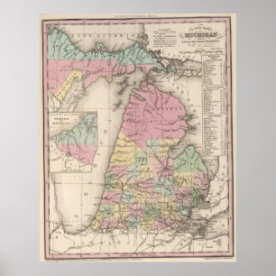  kaart van Michigan (1836) Poster