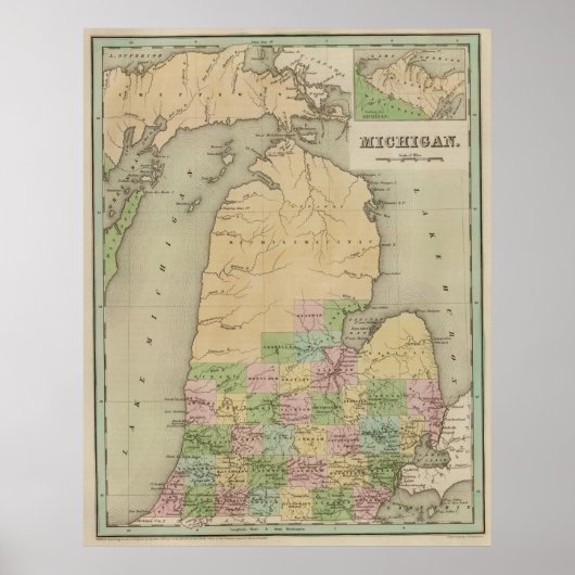  kaart van Michigan (1838) Poster (Voorkant)