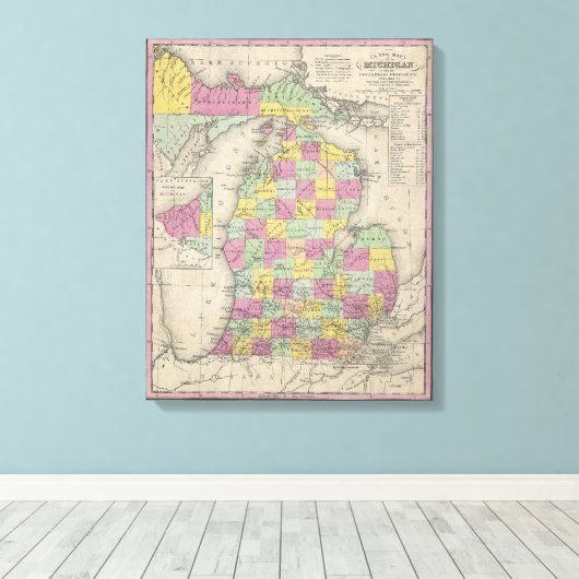  kaart van Michigan (1853) Canvas Afdruk (Insitu (Houten vloer))