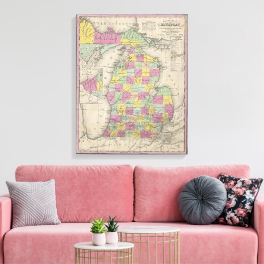  kaart van Michigan (1853) Canvas Afdruk (Insitu (Woonkamer))