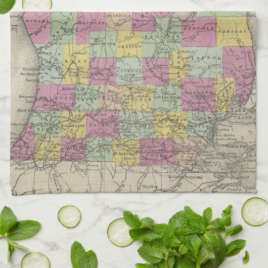  kaart van Michigan (1853) Theedoek (Gevouwen)