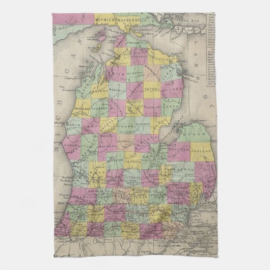 kaart van Michigan (1853) Theedoek (Verticaal)