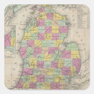 kaart van Michigan (1853) Vierkante Sticker