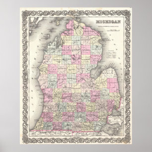  kaart van Michigan (1855) Poster