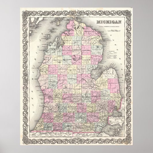 kaart van Michigan (1855) Poster (Voorkant)