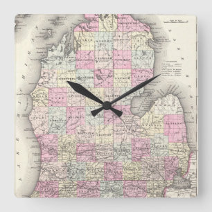  kaart van Michigan (1855) Vierkante Klok