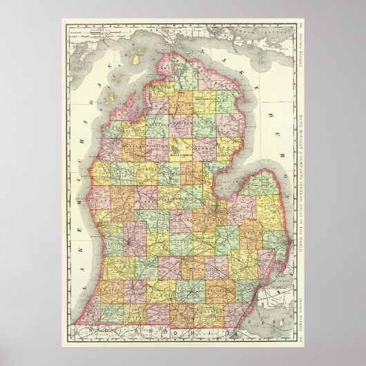  kaart van Michigan (1897) Poster (Voorkant)
