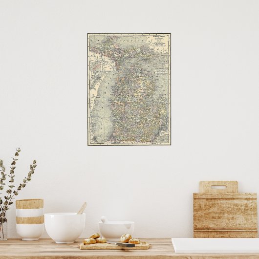 Kaart van Michigan 1901 Poster (Keuken)