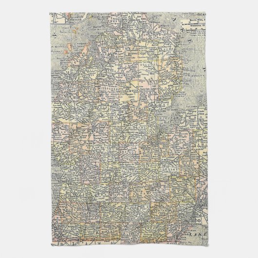  kaart van Michigan (1901) Theedoek (Verticaal)