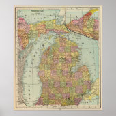 kaart van Michigan (1909) Poster (Voorkant)