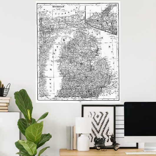  kaart van Michigan (1909) Poster (Thuiskantoor)