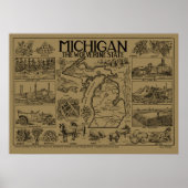  kaart van Michigan (1912) - Tan Poster (Voorkant)
