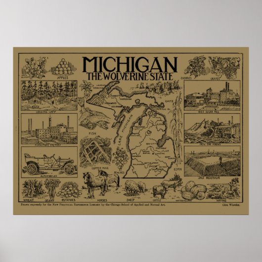  kaart van Michigan (1912) - Tan Poster (Voorkant)
