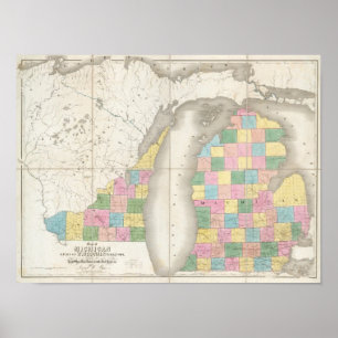 Kaart van Michigan en deel van het grondgebied van Poster