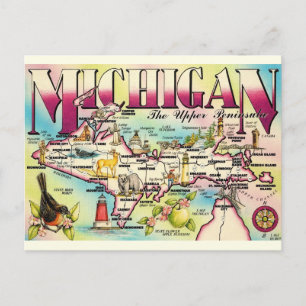 Kaart van Michigan's Upper Peninsula Briefkaart