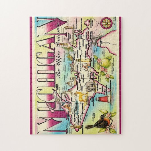 Kaart van Michigan's Upper Peninsula Legpuzzel (Verticaal)