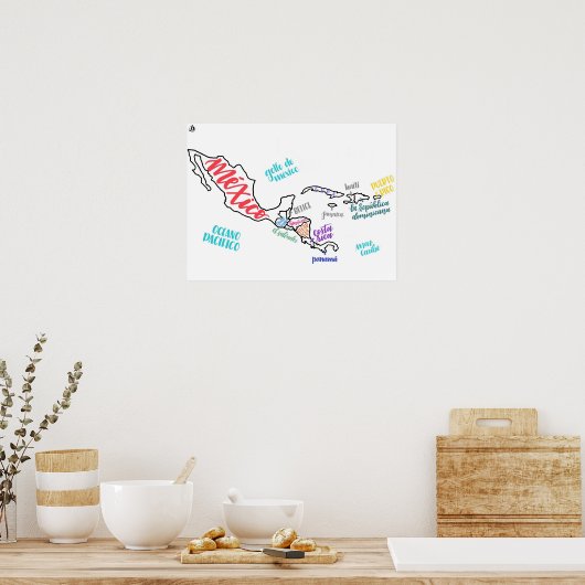Kaart van Midden-Amerika Poster (Keuken)