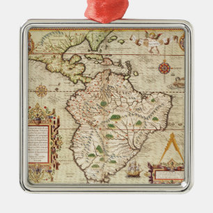 Kaart van Midden- en Zuid-Amerika Metalen Ornament