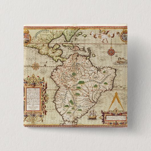 Kaart van Midden- en Zuid-Amerika Vierkante Button 5,1 Cm (Voorkant)
