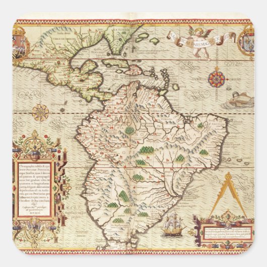 Kaart van Midden- en Zuid-Amerika Vierkante Sticker (Voorkant)