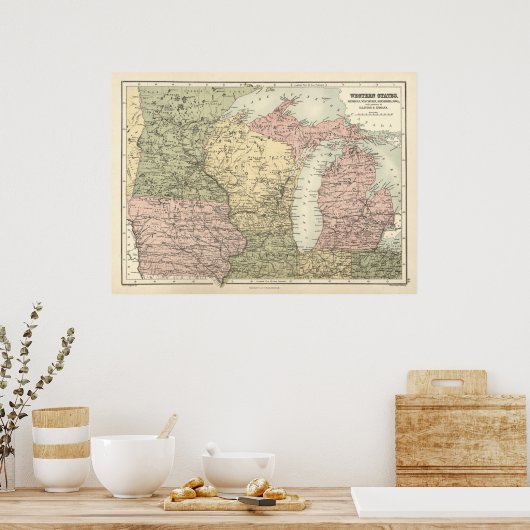  Kaart van Midden-Westerne Staten, 1837. Poster (Keuken)