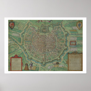 Kaart van Milaan, van "Civitates Orbis Terrarum" d Poster