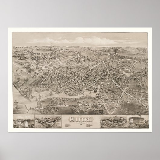 Kaart van Milford, CT vanaf 1882 Poster (Voorkant)