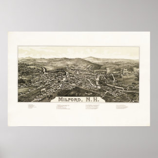 Kaart van Milford, NH zoals die er in 1886 uitzag Poster