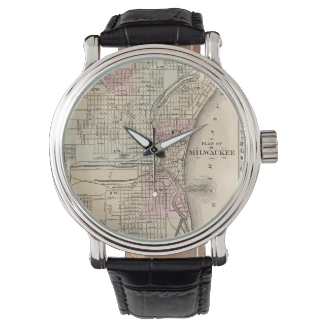  kaart van Milwaukee (1880) Horloge (Voorkant)