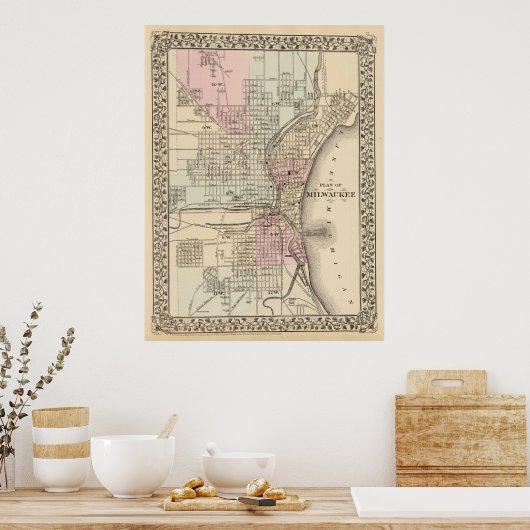  kaart van Milwaukee (1880) Poster (Keuken)