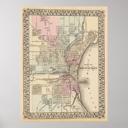  kaart van Milwaukee (1880) Poster (Voorkant)