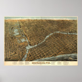 kaart van Milwaukee birdseye - 1872 (Bailey) BigMa Poster (Voorkant)