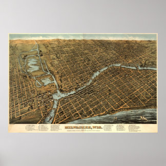 kaart van Milwaukee birdseye - 1872 (Bailey) BigMa Poster