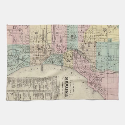  kaart van Milwaukee Wisconsin (1878) Theedoek (Horizontaal)