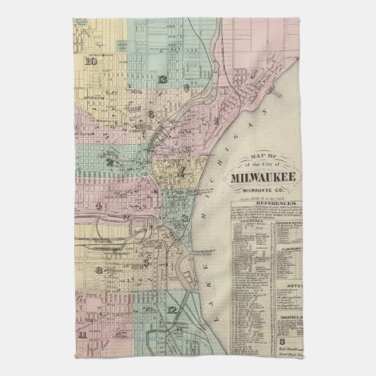  kaart van Milwaukee Wisconsin (1878) Theedoek (Verticaal)