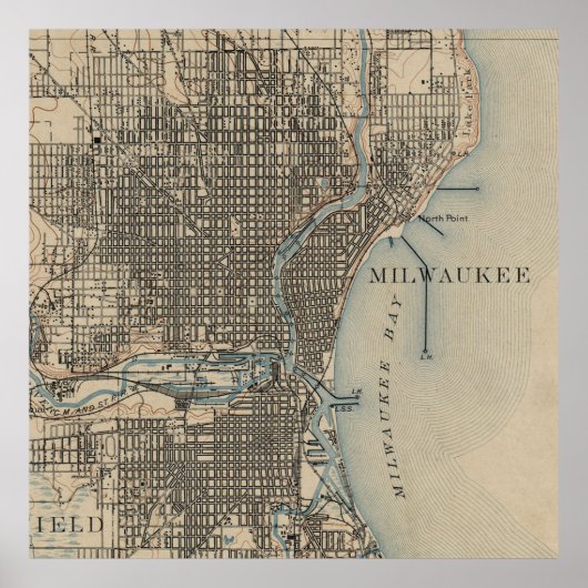 kaart van Milwaukee Wisconsin (1899) Poster (Voorkant)