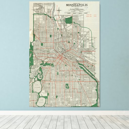  kaart van Minneapolis Minnesota (1921) Canvas Afdruk (Insitu (Houten vloer))