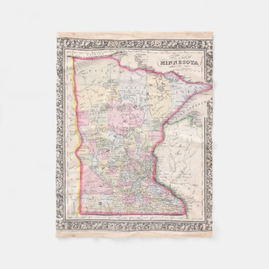 kaart van Minnesota (1864) Fleece Deken (Voorkant)