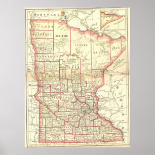  kaart van Minnesota (1893) Poster