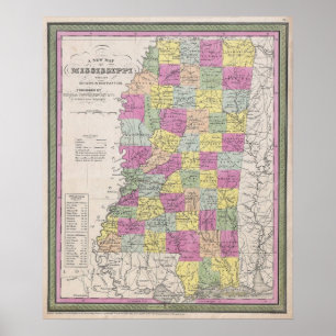  kaart van Mississippi (1853) Poster