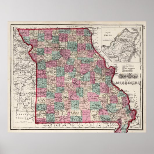  kaart van Missouri (1873) Poster (Voorkant)
