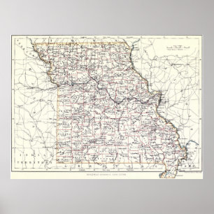 kaart van Missouri (1883) Poster