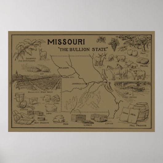kaart van Missouri (1912) - Tan Poster (Voorkant)